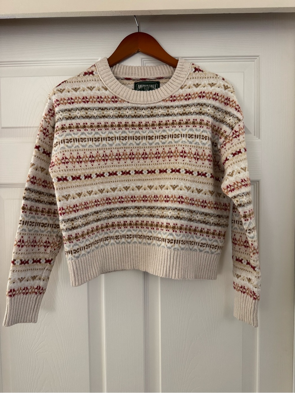 Vintage American Eagle Fair Isle Knit Crewneck Sweater Small S Chunky Boho